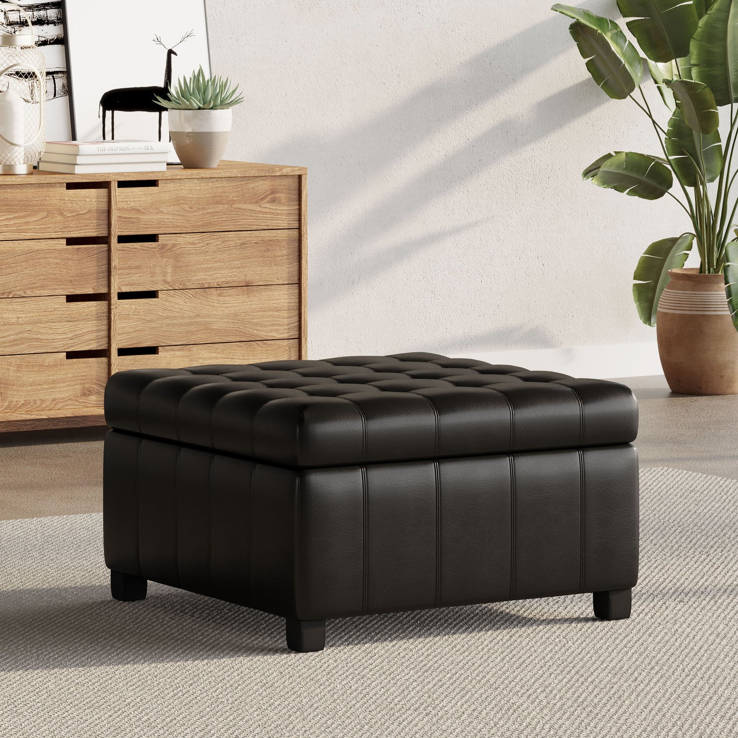 Storage Ottoman For Living Room, Bedroom - Black