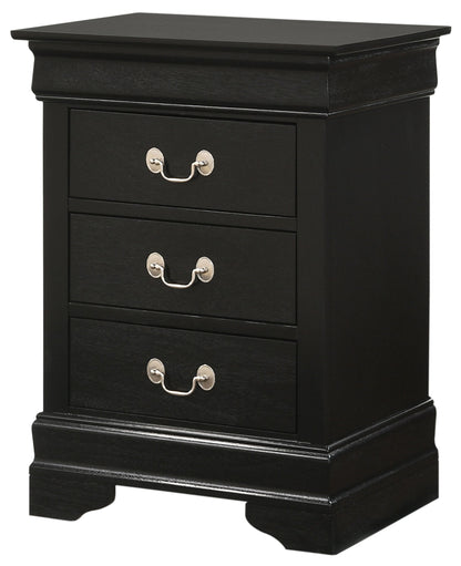 Louis Phillipe - 3 Drawer Nightstand - Black