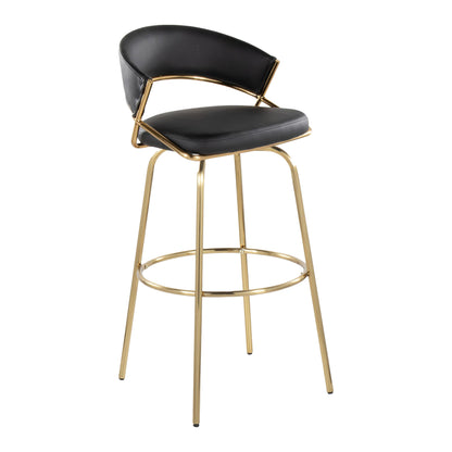 Jie - Fixed Height Contemporary Barstool With Swivel With Round Footrest (Set of 2) - Gold / Black