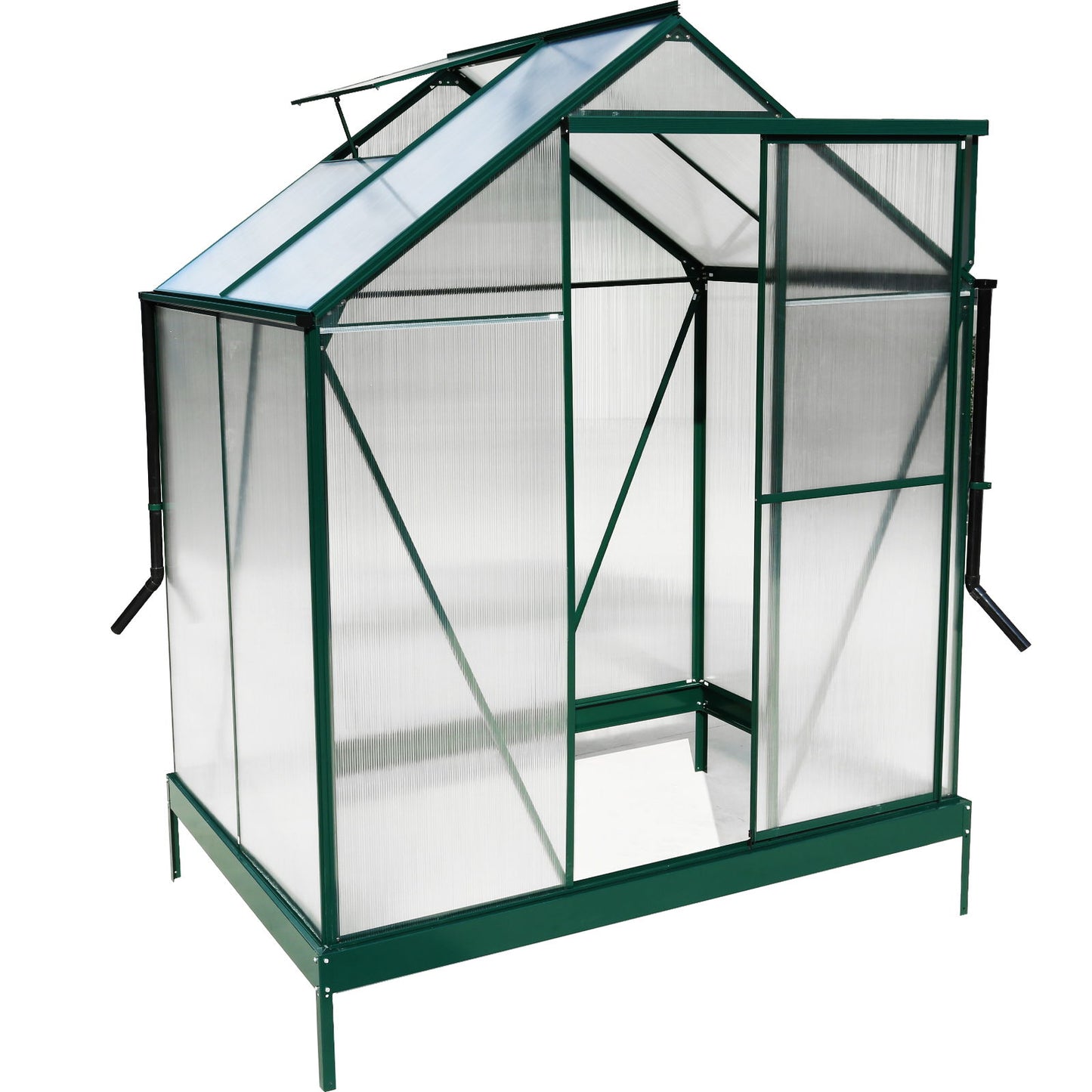 6.3'x4.2'x7' Polycarbonate Greenhouse, Heavy Duty Outdoor Aluminum Walk-In Green House Kit With Rain Gutter, Vent And Door For Backyard Garden - Green