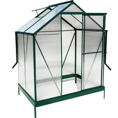 6.3'x4.2'x7' Polycarbonate Greenhouse, Heavy Duty Outdoor Aluminum Walk-In Green House Kit With Rain Gutter, Vent And Door For Backyard Garden - Green