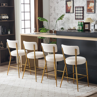 Modern Teddy Fabric Upholstered Bar Stools (Set of 2) - White / Gold
