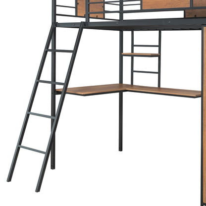 Twin Size Loft Bed With L Shape Desk And Wardrobe - Black