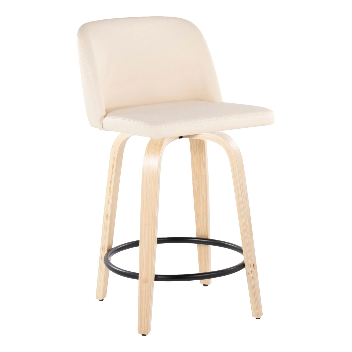 Toriano - Contemporary Fixed Height Counter Stool With Swivel And Round Footrest (Set of 2) - Natural / Cream