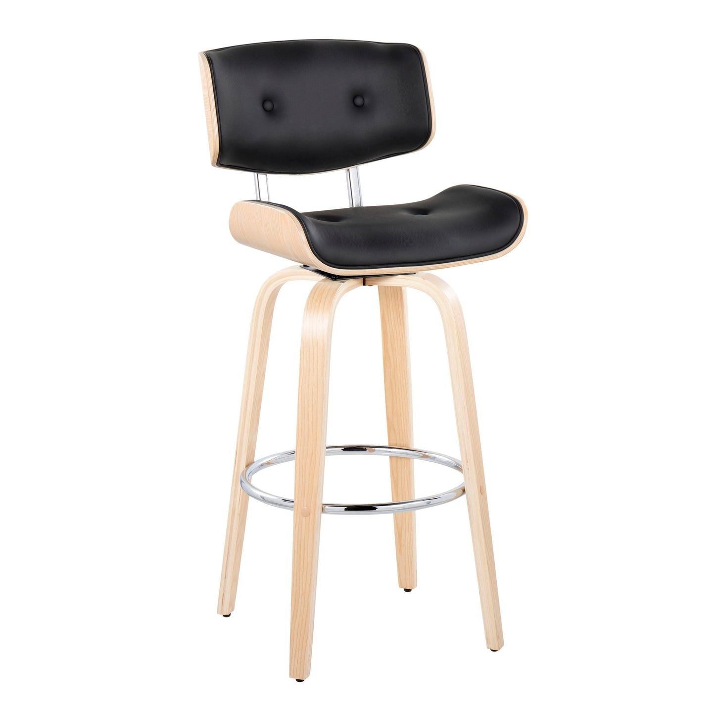 Lombardi - Mid-Century Modern Fixed Height Barstool With Swivel With Round Footrest (Set of 2) - Natural / Black