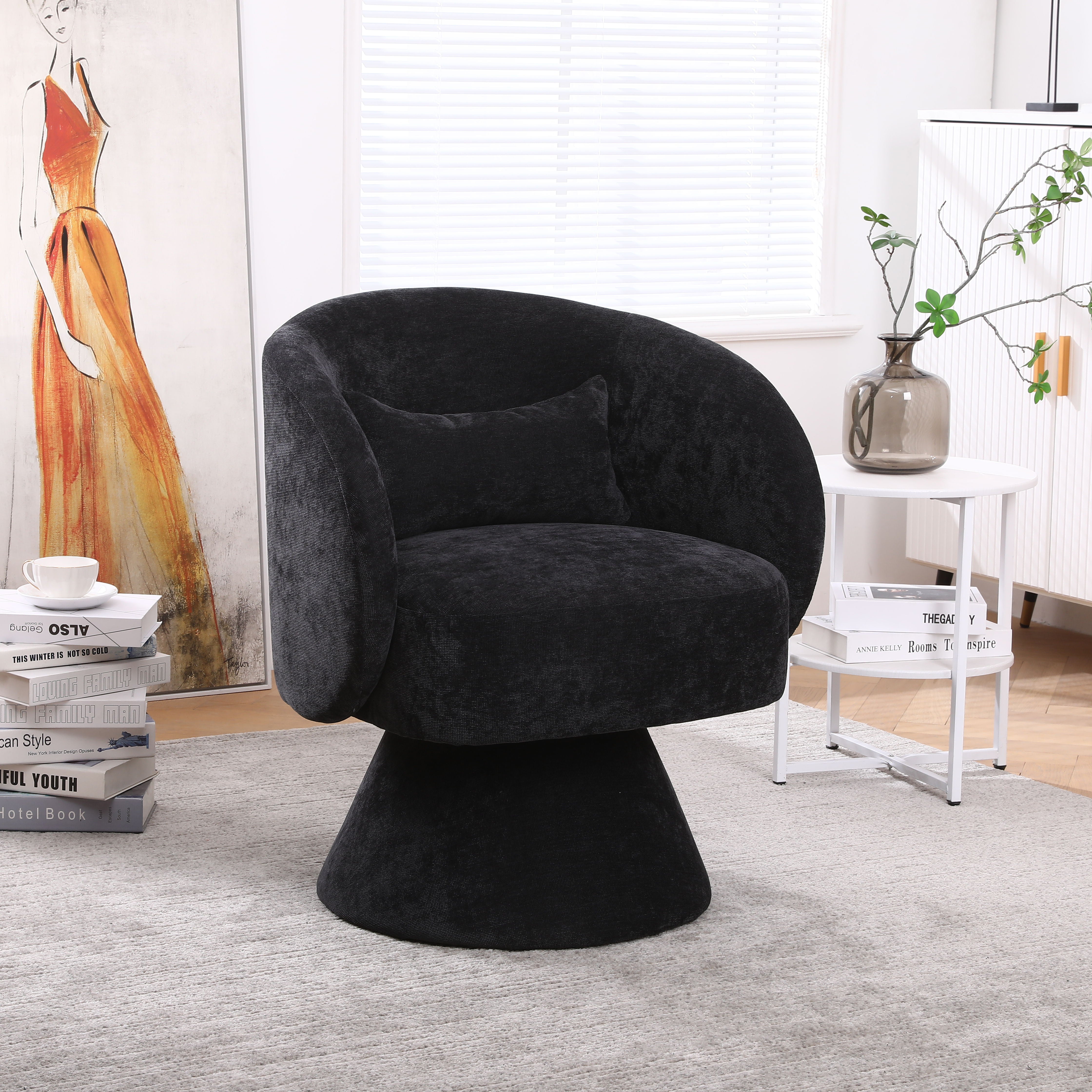 Swivel Accent Chair Armchair, Round Barrel Chair For Living Room Bedroom - Black