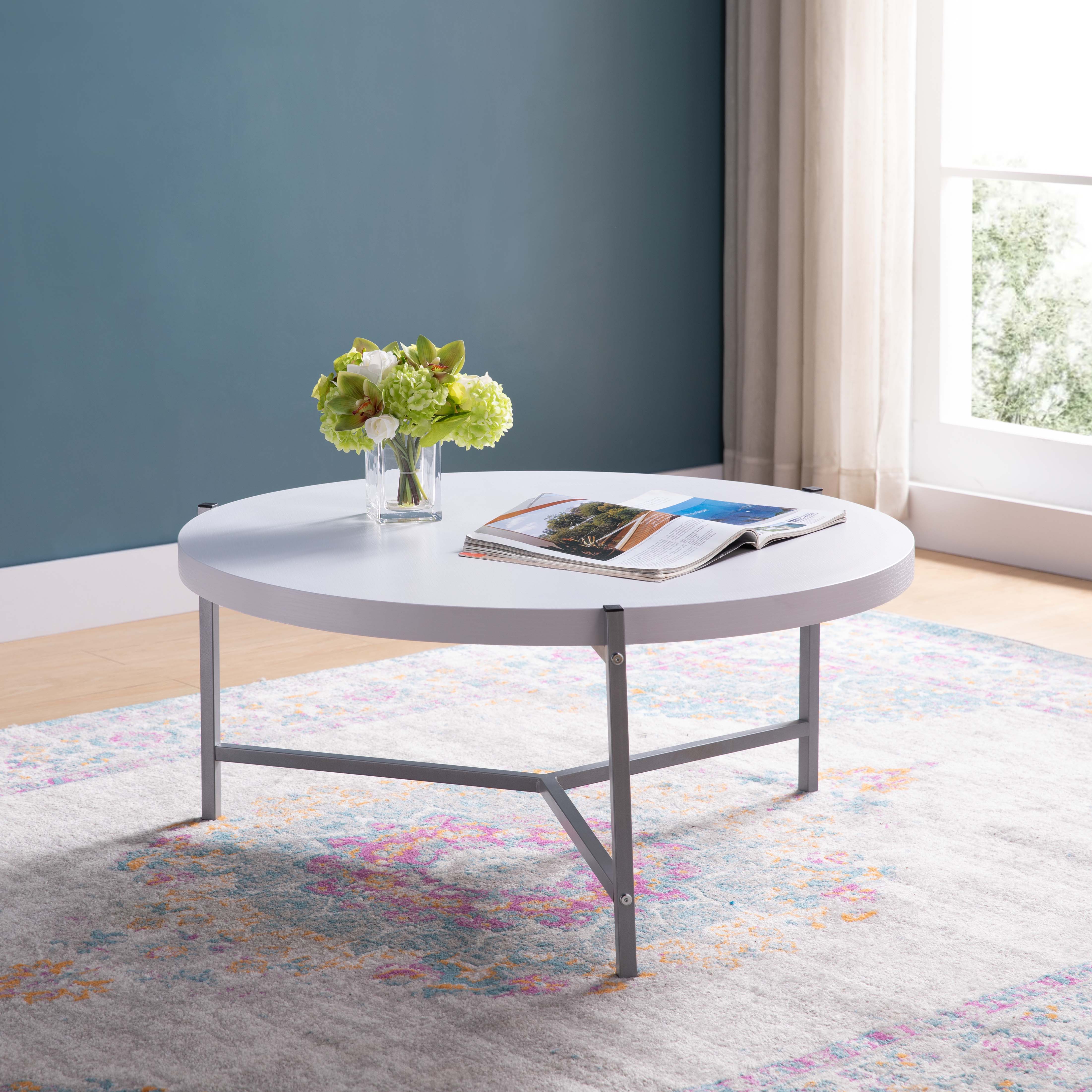 Essential - Round Coffee Table Metal Legs - White / Silver