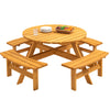 8 Person Wooden Picnic Table, Outdoor Camping Dining Table With Seat, Garden, Diy With 4 Built-In Benches, 2220Lb Capacity - Natural