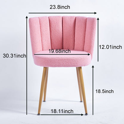 Modern Dining Chair (Set of 2) With Iron Tube Wood Color Legs, Shorthair Cushions And Comfortable Backrest, Suitable For Dining Room, Living Room, Cafe, Simple Structure - Light Pink