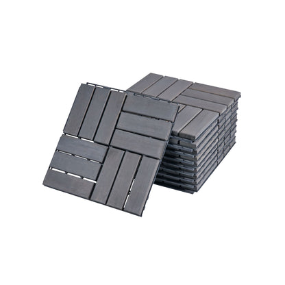 30 Piece Interlocking Deck Tiles Checker Pattern, Square Acacia Hardwood Outdoor Flooring For Patio, Bancony, Pool Side - Light Gray