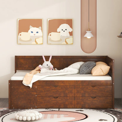 Twin Size Daybed With Drawers And Shelves - Walnut