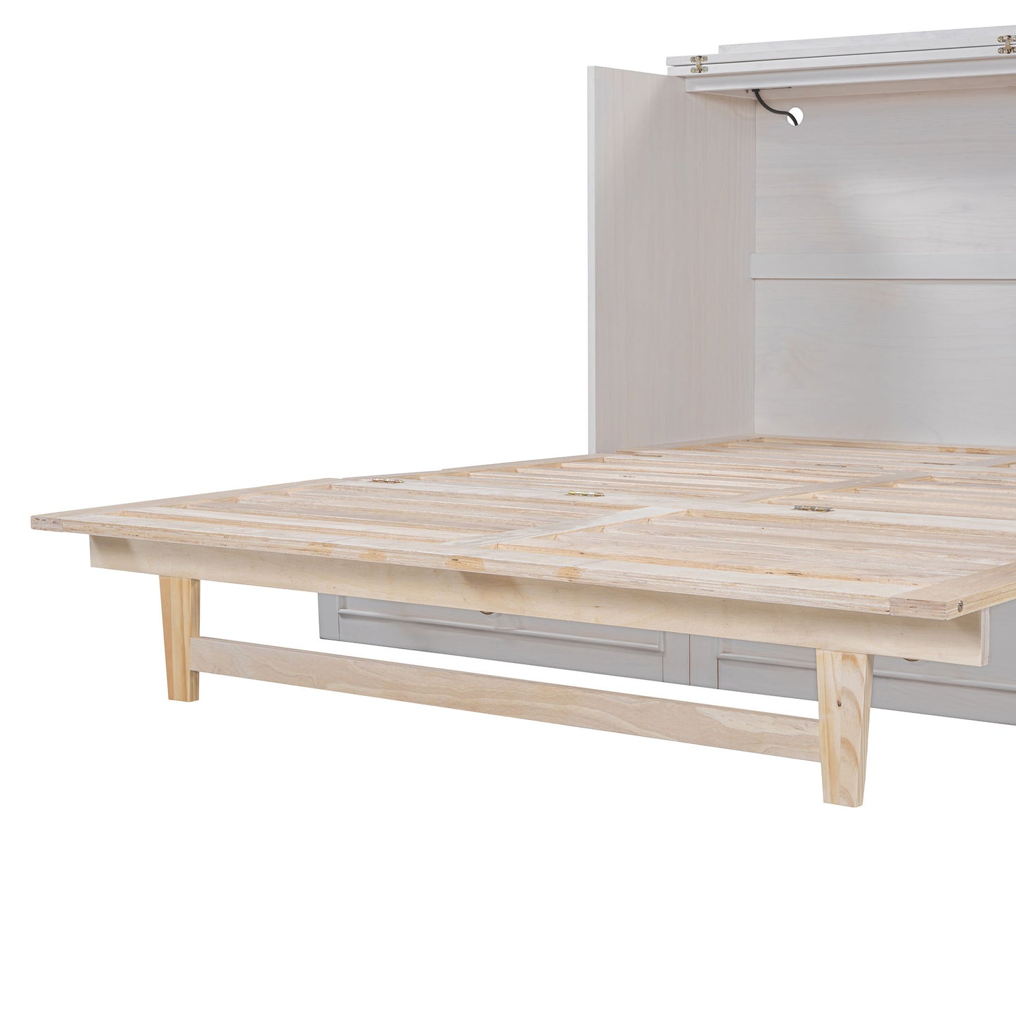 Queen Murphy Bed Elegantly Designed With Large Drawers - White