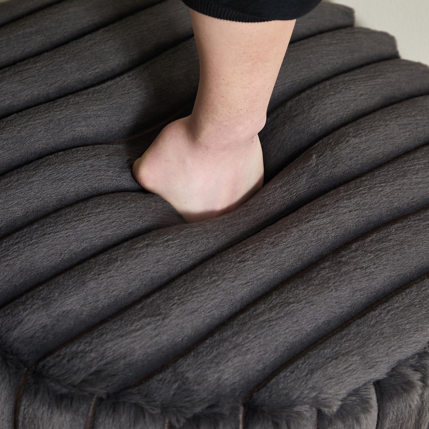 Upholstered Round Pouf Ottoman Foot Rest With Black Metal Legs - Charcoal