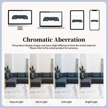 Wide Seat Modular Sectional Bed Sleeper Couch Set With Armrest Pillow 6 Seat, Free Combination Sofa With Ottomans Oversized - Gray