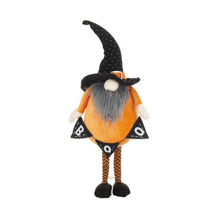 Standing Gnome With Gnome & Holding Banner, For Halloween Decor (Set of 2) - Black / Orange / White
