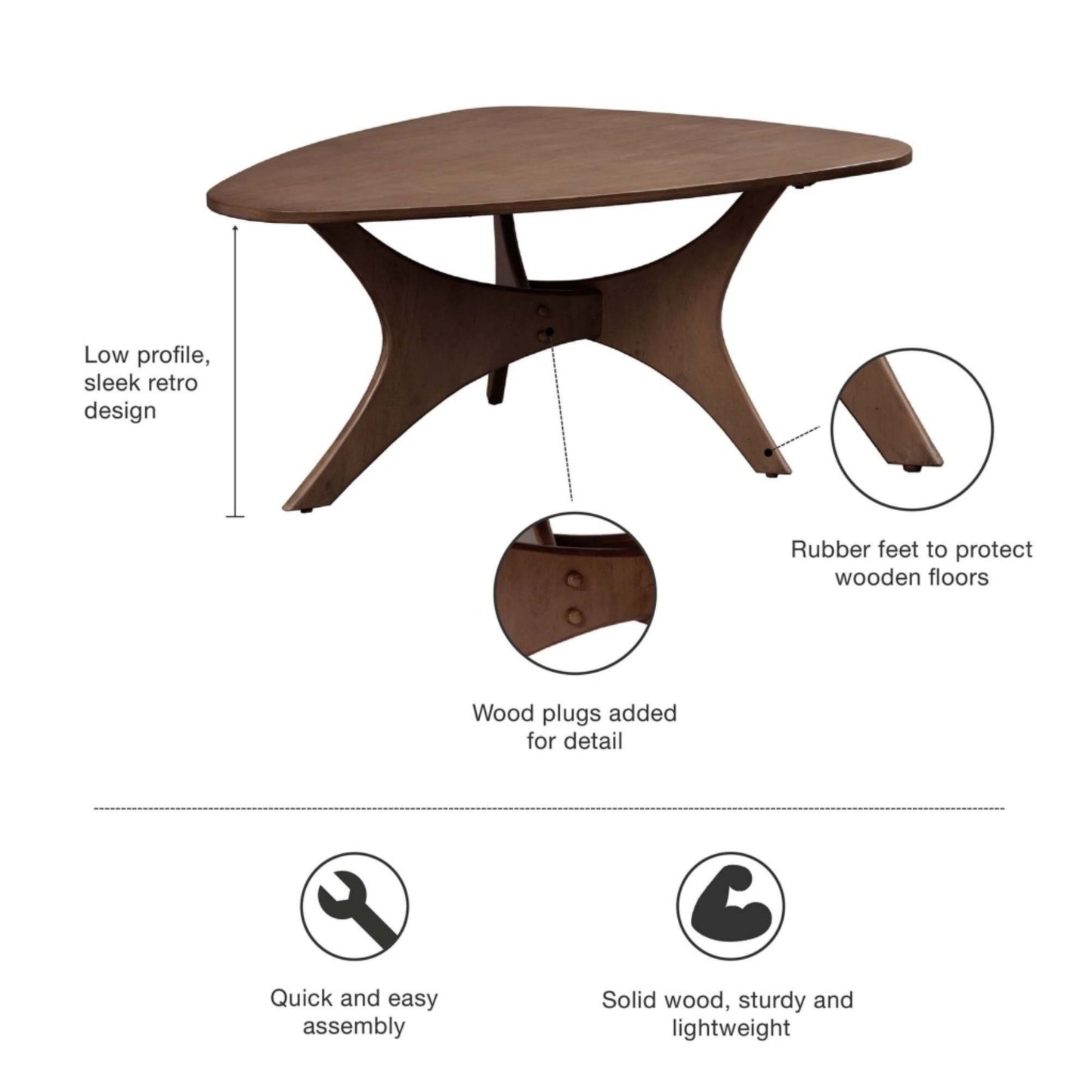 Mid - Century Triangle Wood Coffee Table - Pecan