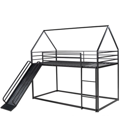 Twin Over Twin House Bunk Bed With Ladder And Slide - Black