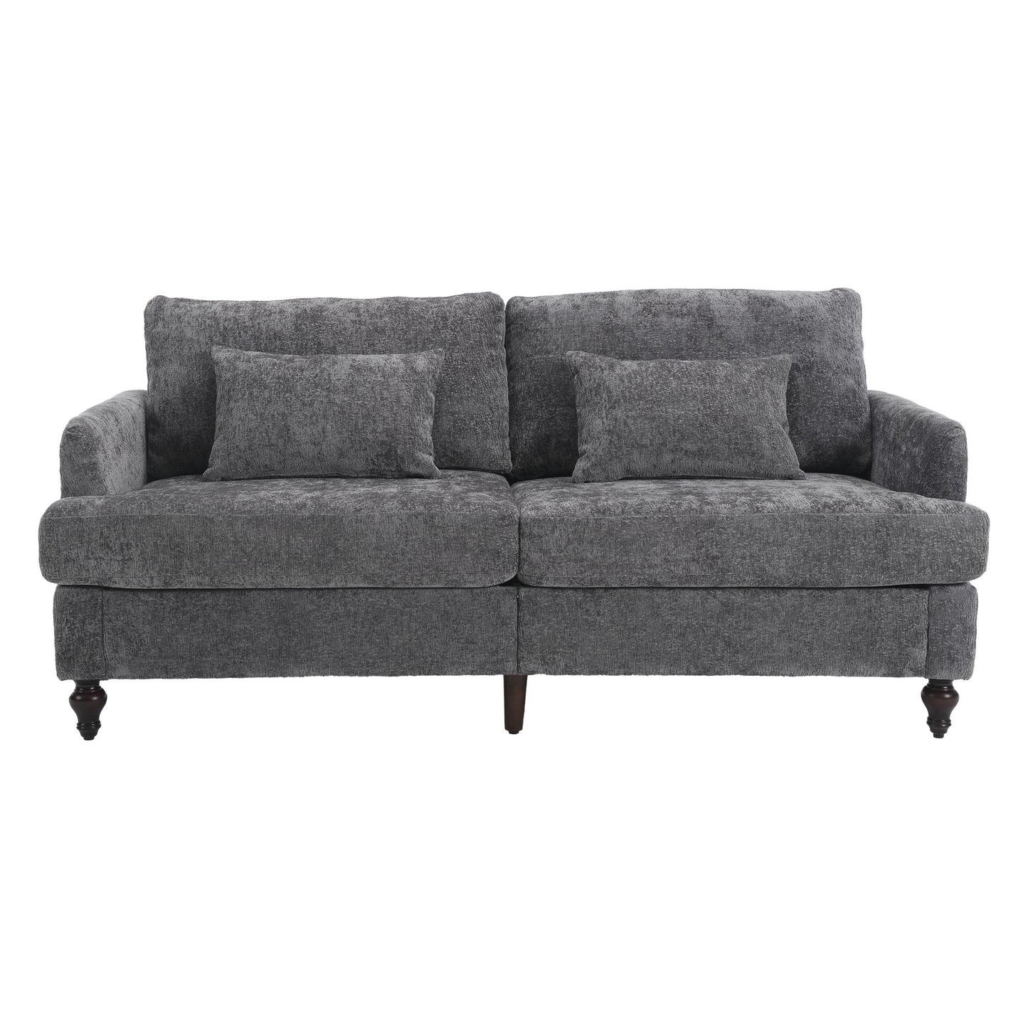 Mid Century Modern Chenille Fabric Loveseat Sofa, 2 Seat Upholstered Couch, Brown Wood Feet - Gray