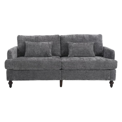 Mid Century Modern Chenille Fabric Loveseat Sofa, 2 Seat Upholstered Couch, Brown Wood Feet - Gray