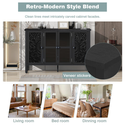 Retro TV Stand For TVs Up To 43", Entertainment Center Media Console Cabinet With 3 Spacious Cabinets, Glass Cabinet Doors And Anti-Tip Device For Living Room - Black