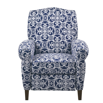 Push Back Recliner Chair With Fretwork Pattern And Solid Wood Legs - Multicolor