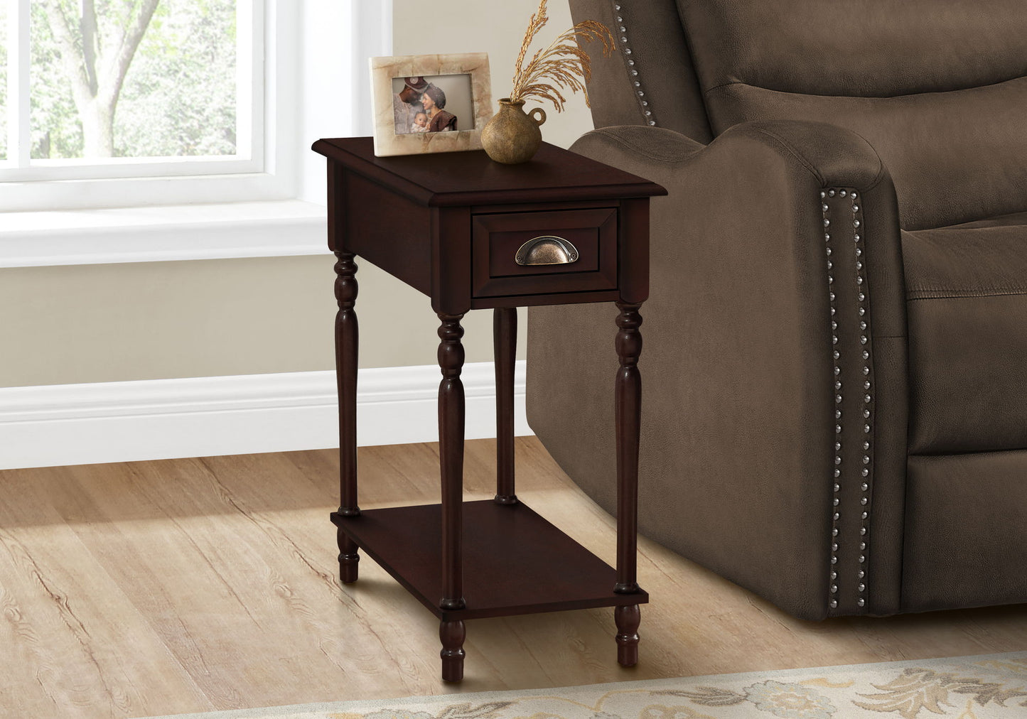 Accent Side Table, 2 Tier, Storage Drawer, Traditional - Cherry