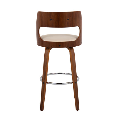 Cecina - Mid-Century Modern Barstool With Swivel (Set of 2) - Walnut / Cream