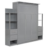 Full Size Murphy Wall Bed With Shelves, Drawers And LED Lights - Gray