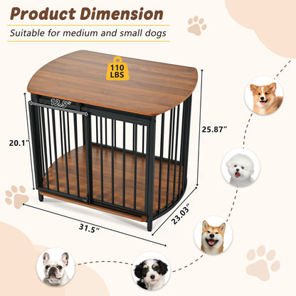 Furniture Style Dog Crate For Small And Medium Dogs, Wooden Cage Indoor Kennel Furniture, Modern Dog Crate End Table With Double Doors - Brown