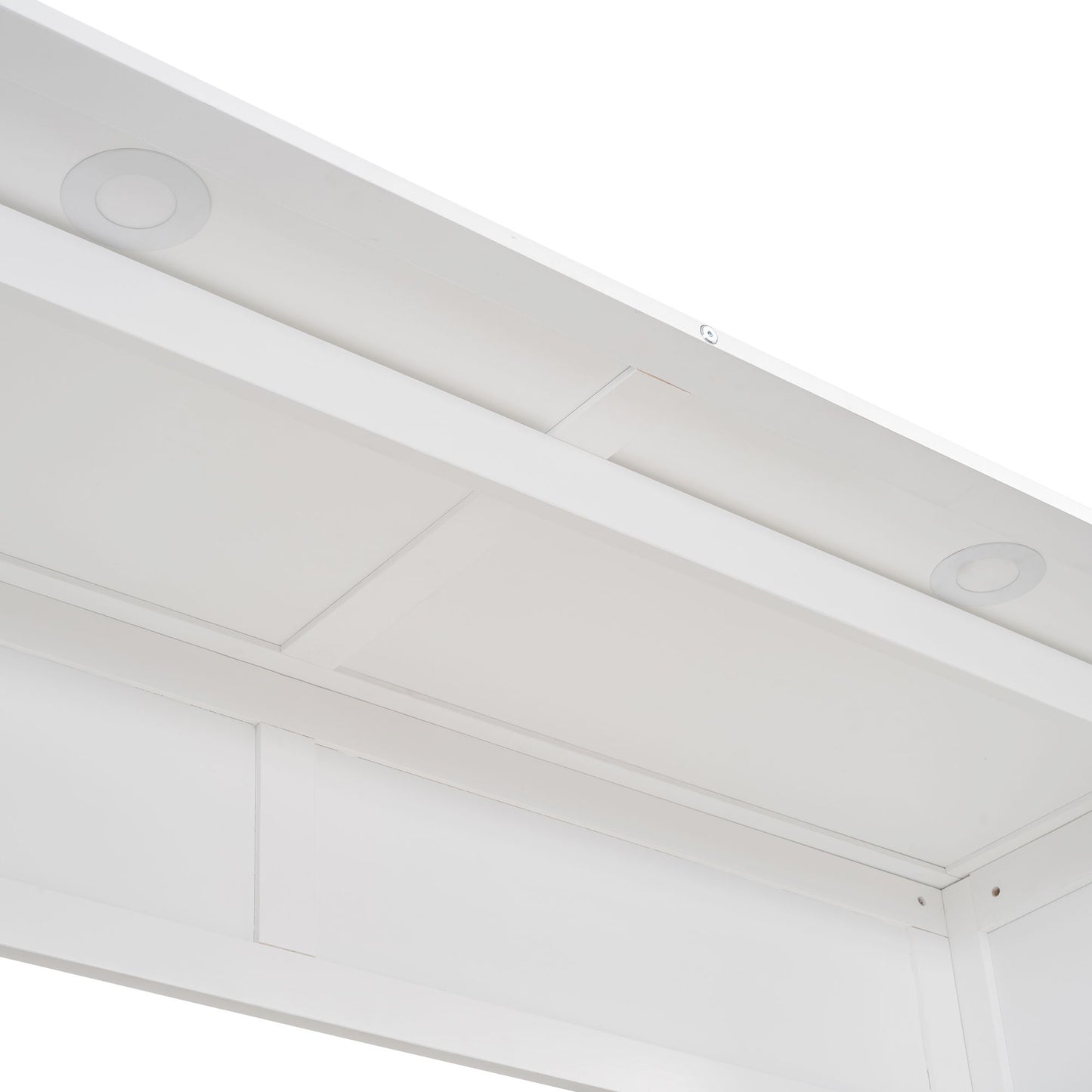 Full Size Murphy Wall Bed With Shelves And LED Lights - White