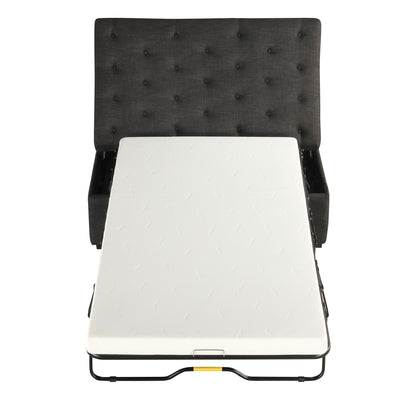 Convertible Ottoman Sleeper With Memory Mattress And Tufted Design, Folding Sofa Bed - Dark Gray Linen