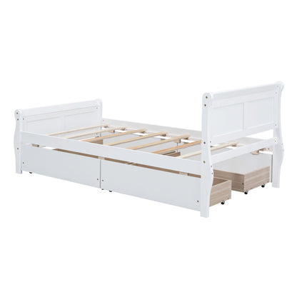 Twin Size Platform Bed With 4 Drawers And Streamlined Headboard & Footboard - White