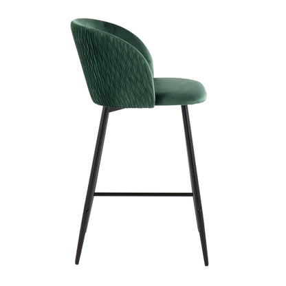 Fran - Pleated Waves Contemporary Fixed Height Counter Stool (Set of 2) - Black / Green