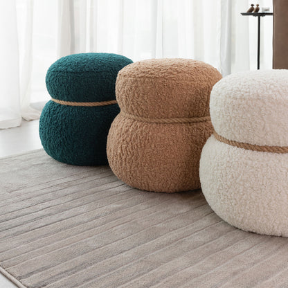 Snowman Stool With Lamb Wool Cushion And Solid Wood Frame - Dark Green