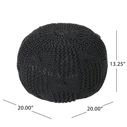 Bordeaux - Knitted Cotton Round Pouf, Multi Purpose Home Accessory - Dark Gray