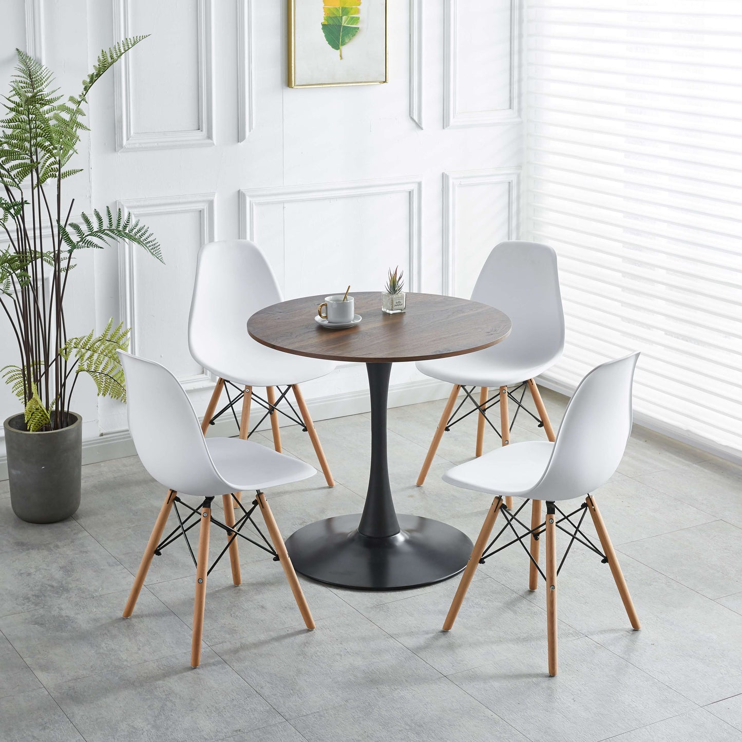 Tulip Table Mid-Century Dining Table For 2-4 People With Round MDF Table Top, Pedestal Dining Table, End Table Leisure Coffee Table - Walnut / Black