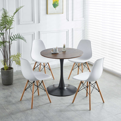 Tulip Table Mid-Century Dining Table For 2-4 People With Round MDF Table Top, Pedestal Dining Table, End Table Leisure Coffee Table - Walnut / Black