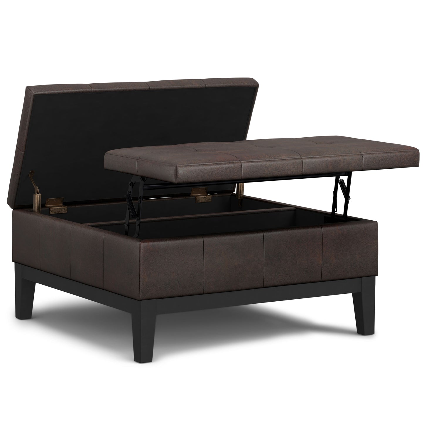 Dover - Lift Top Coffee Table Storage Ottoman - Distressed Brown