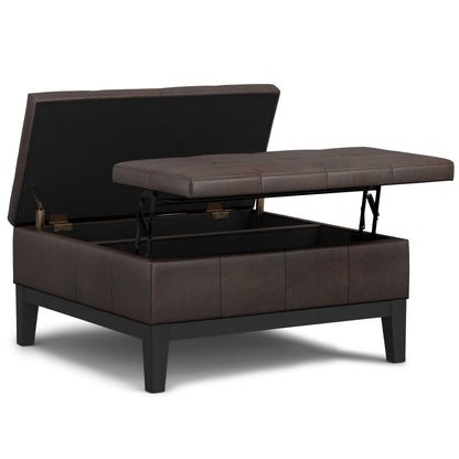 Dover - Lift Top Coffee Table Storage Ottoman - Distressed Brown