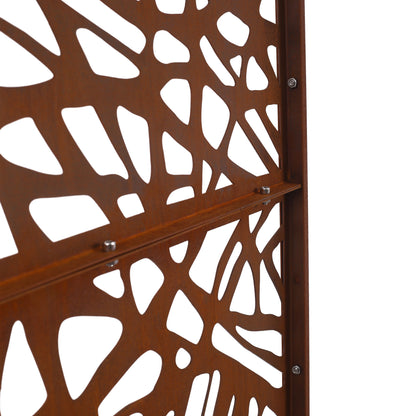 Outdoor & Indoor Privacy Screen Metal Privacy Screen, Freestanding Decorative Privacy Screen For Deck Balcony Patio - Rust Red
