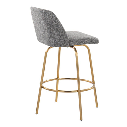 Toriano - Contemporary Fixed Height Counter Stool With Swivel With Round Footrest (Set of 2) - Gray / Gold
