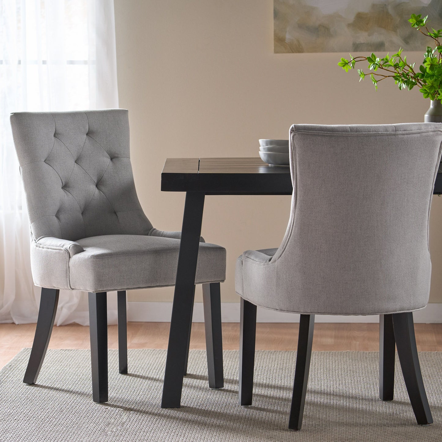 Quenching - Dining Chair With Sloped Arms And Diamond Tufting (Set of 2) - Light Gray