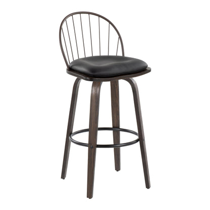 Riley - Industrial / Urban Fixed Height Barstool With Swivel With Round Footrest With Removable Cushion (Set of 2) - Walnut / Brown