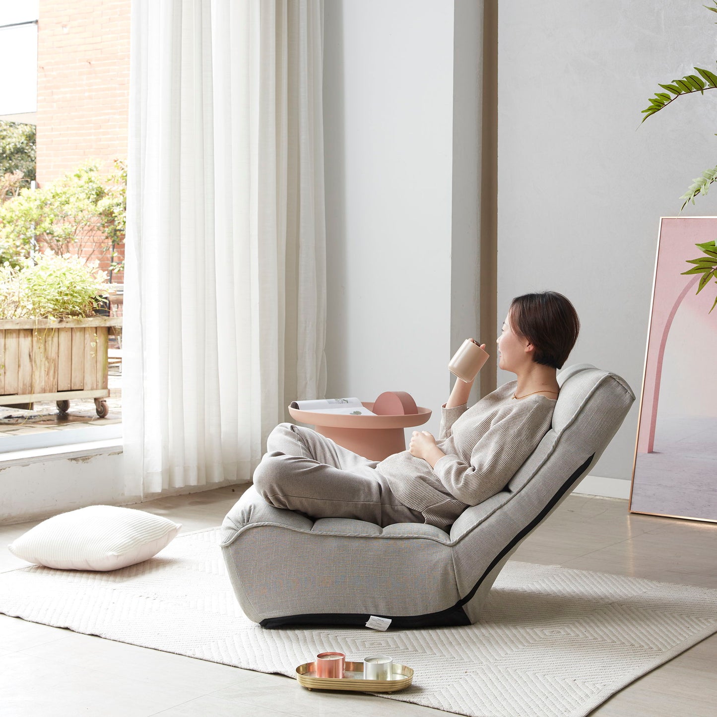 Single Sofa Reclining Japanese Chair Lazy Sofa Tatami Balcony Adjustable Chair - Gray