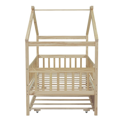 Twin Size House Bed & Twin Size Trundle - Natural