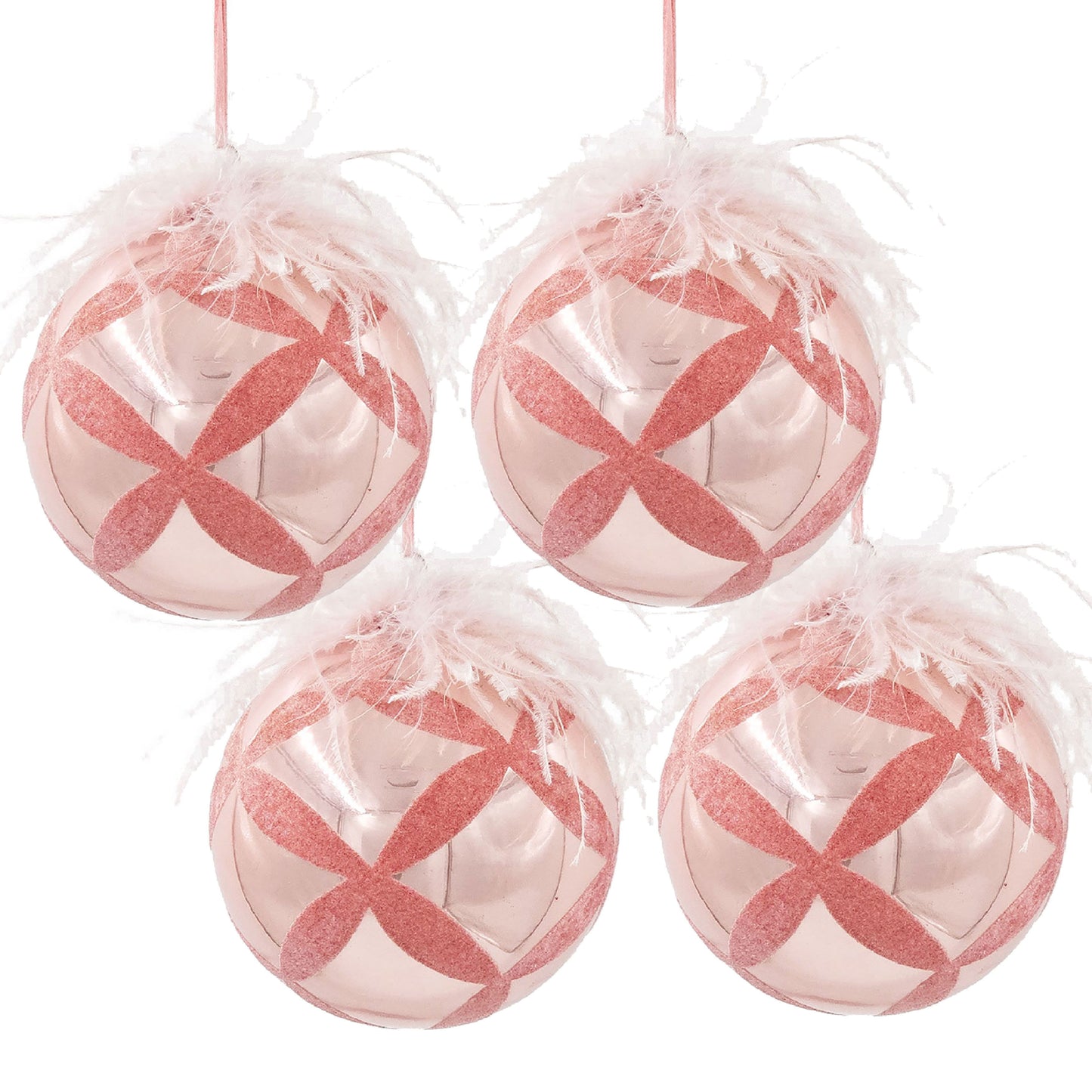 Christmas Ball Ornaments, Glass Decorative Hanging Ball Christmas Tree Ornaments For Holiday Party Decorations (Set of 4) - Pink