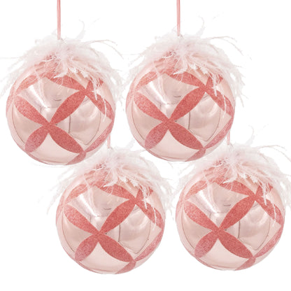 Christmas Ball Ornaments, Glass Decorative Hanging Ball Christmas Tree Ornaments For Holiday Party Decorations (Set of 4) - Pink