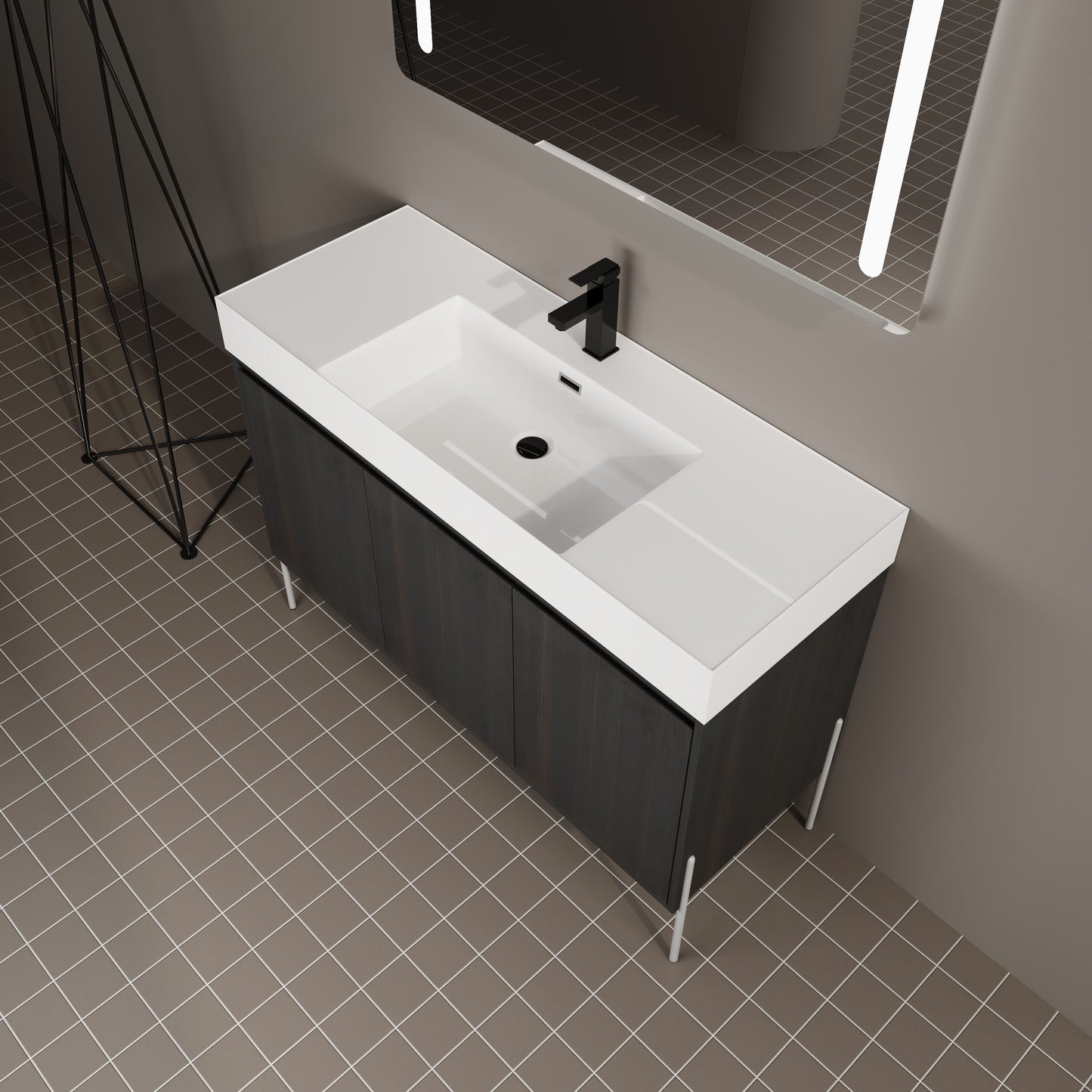 Freestanding Bathroom Vanity With Resin Sink And Storage Cabinet - Dark Oak