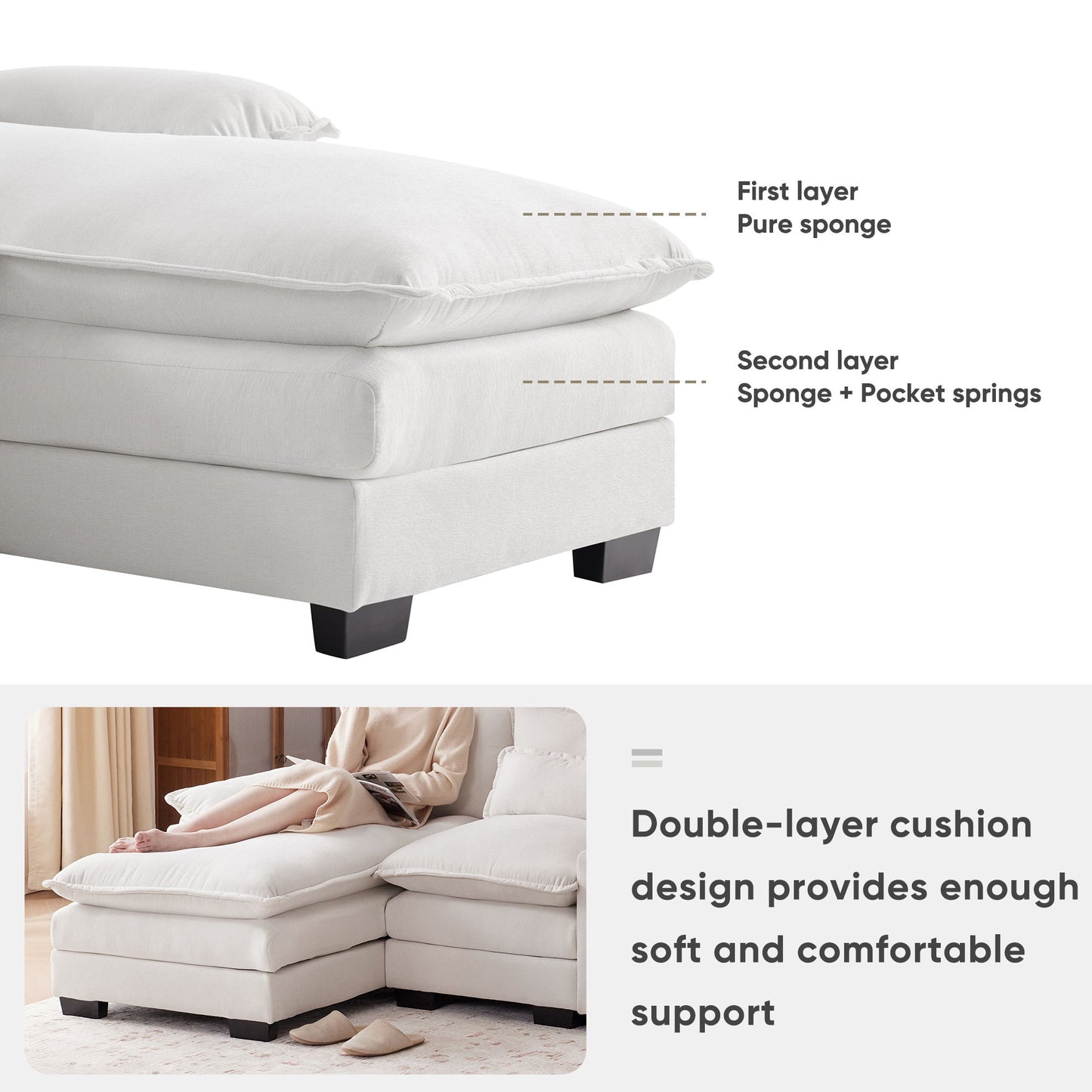 Modern U Shaped Sofa With Console, Cupholders And USB Ports, 6 Seat Upholstered Symmetrical Indoor Furniture, Sleeper Couch Set With Chaise - White