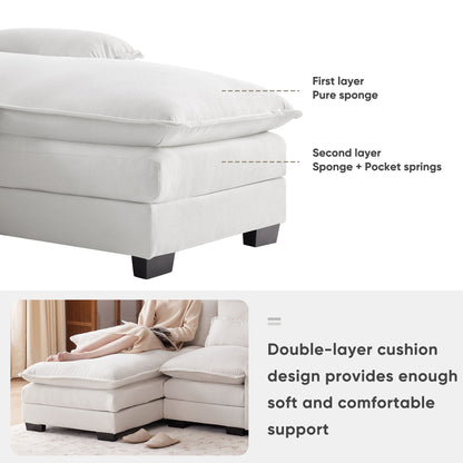 Modern U Shaped Sofa With Console, Cupholders And USB Ports, 6 Seat Upholstered Symmetrical Indoor Furniture, Sleeper Couch Set With Chaise - White